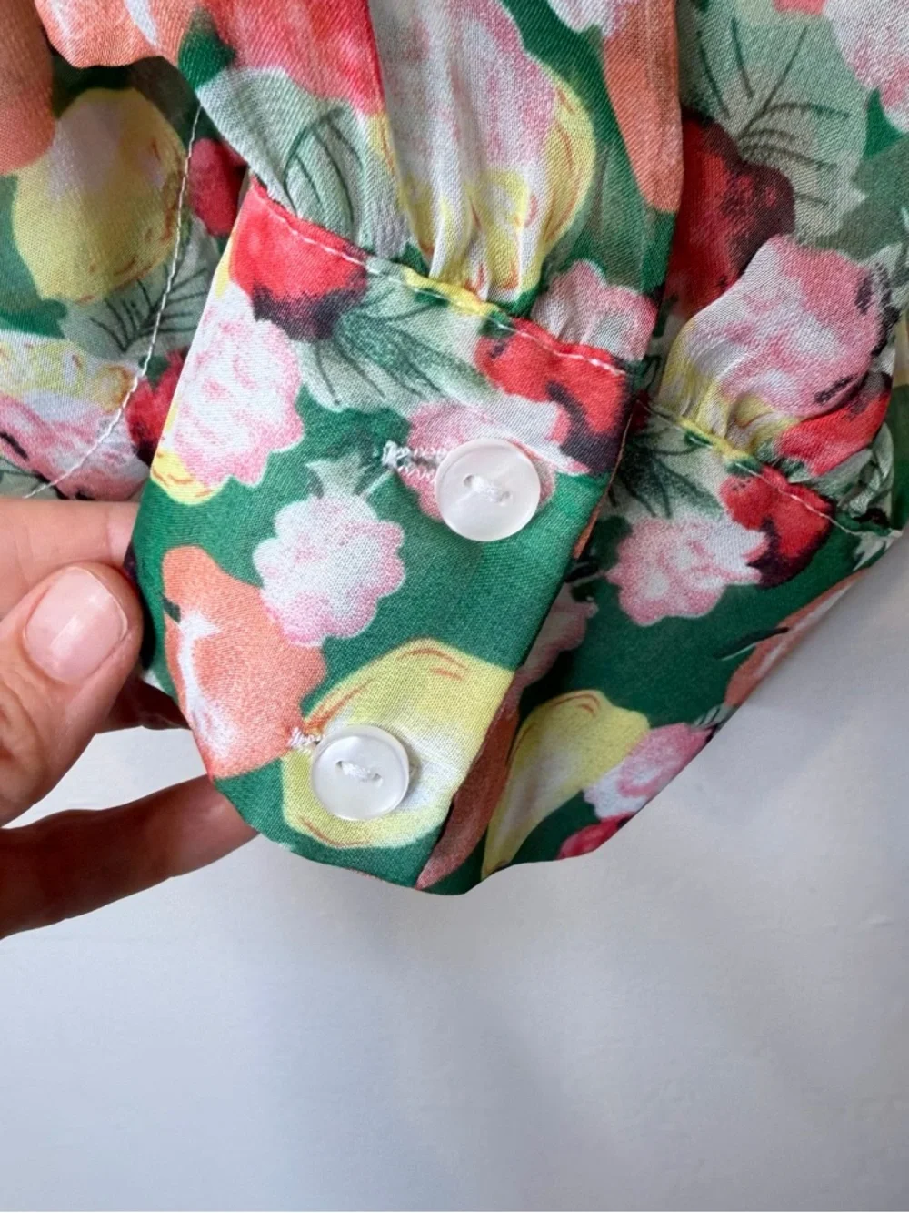 I.Madeline Sheer Fruit Pattern Button Front Long Sleeve Relaxed Oversized Blouse - Picture 8 of 14
